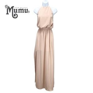 Show Me Your MuMu Womens XS Heather‎ Dusty Pink Halter Dress Bridesmaid Wedding